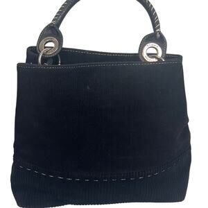 Tommy Hilfiger Black with White Thread Trim Corduroy Canvas Fabric Bag Purse